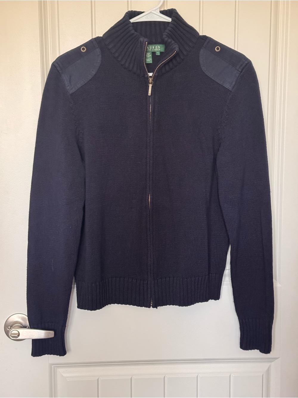 Lauren Ralph Lauren Navy Cotton Full Zip Military‎ Sweater Jacket L
